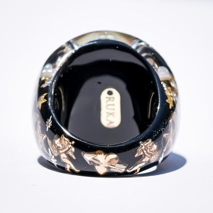 Sacred Heart & Cupid Night Ring - Black × Gold / #16