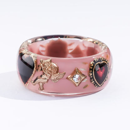 Cupid Heart Ring – Smoky Pink × Red Heart / #11