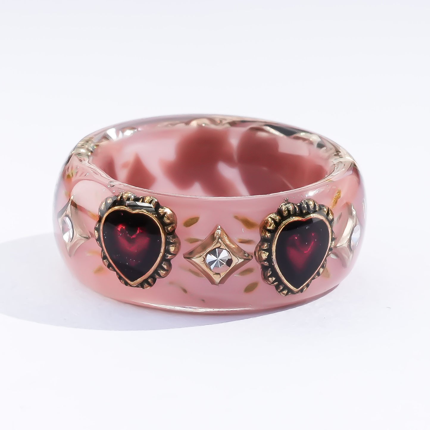 Cupid Heart Ring – Smoky Pink × Red Heart / #11