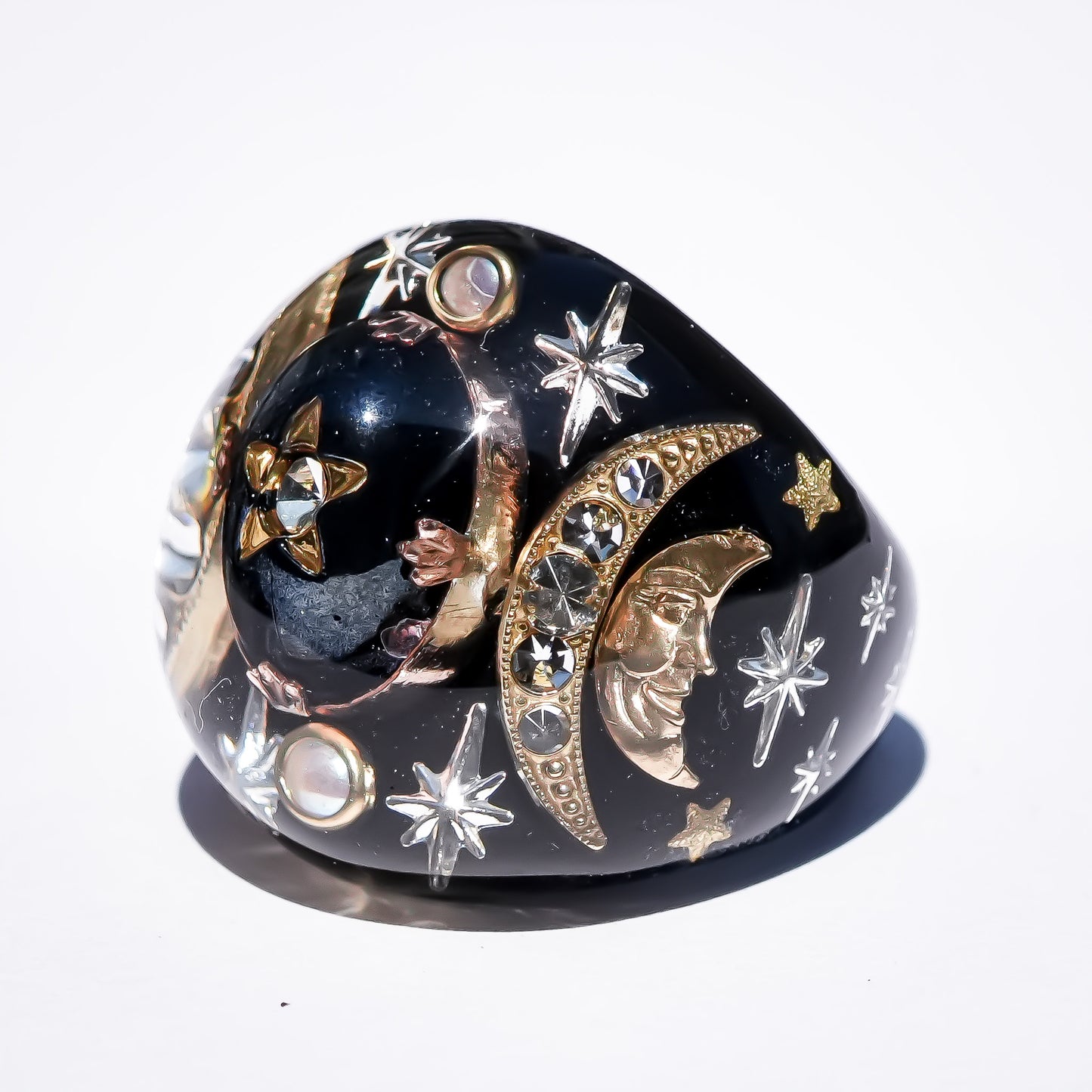 French Antique Night Sky Ring - Black × Gold / #10