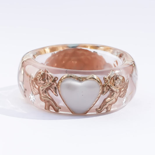Cupid Heart Ring – Smoky Pink × White Heart / #12