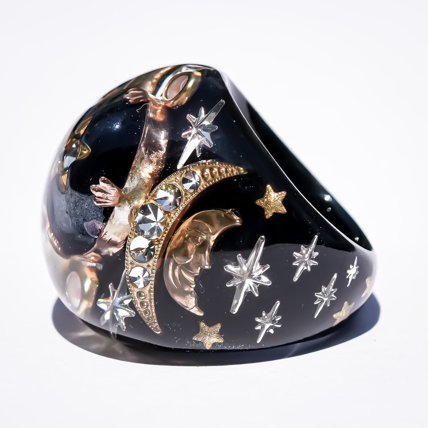 French Antique Night Sky Ring - Black × Gold / #10