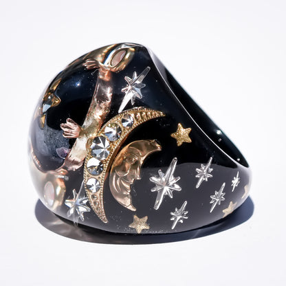 French Antique Night Sky Ring - Black × Gold / #10