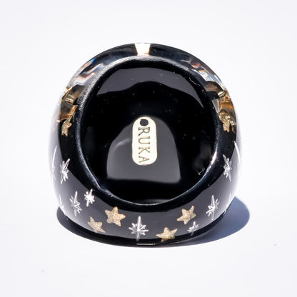 French Antique Night Sky Ring - Black × Gold / #10