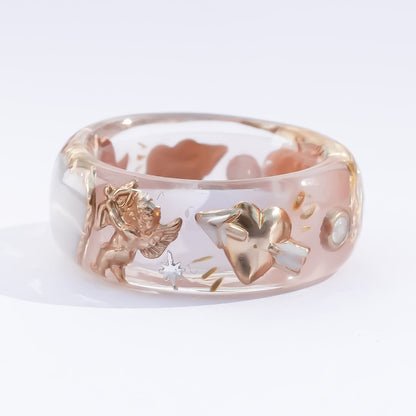 Cupid Heart Ring – Smoky Pink × White Heart / #12