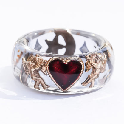 Cupid Heart Ring – Clear Dark Blue × Red Heart / #11