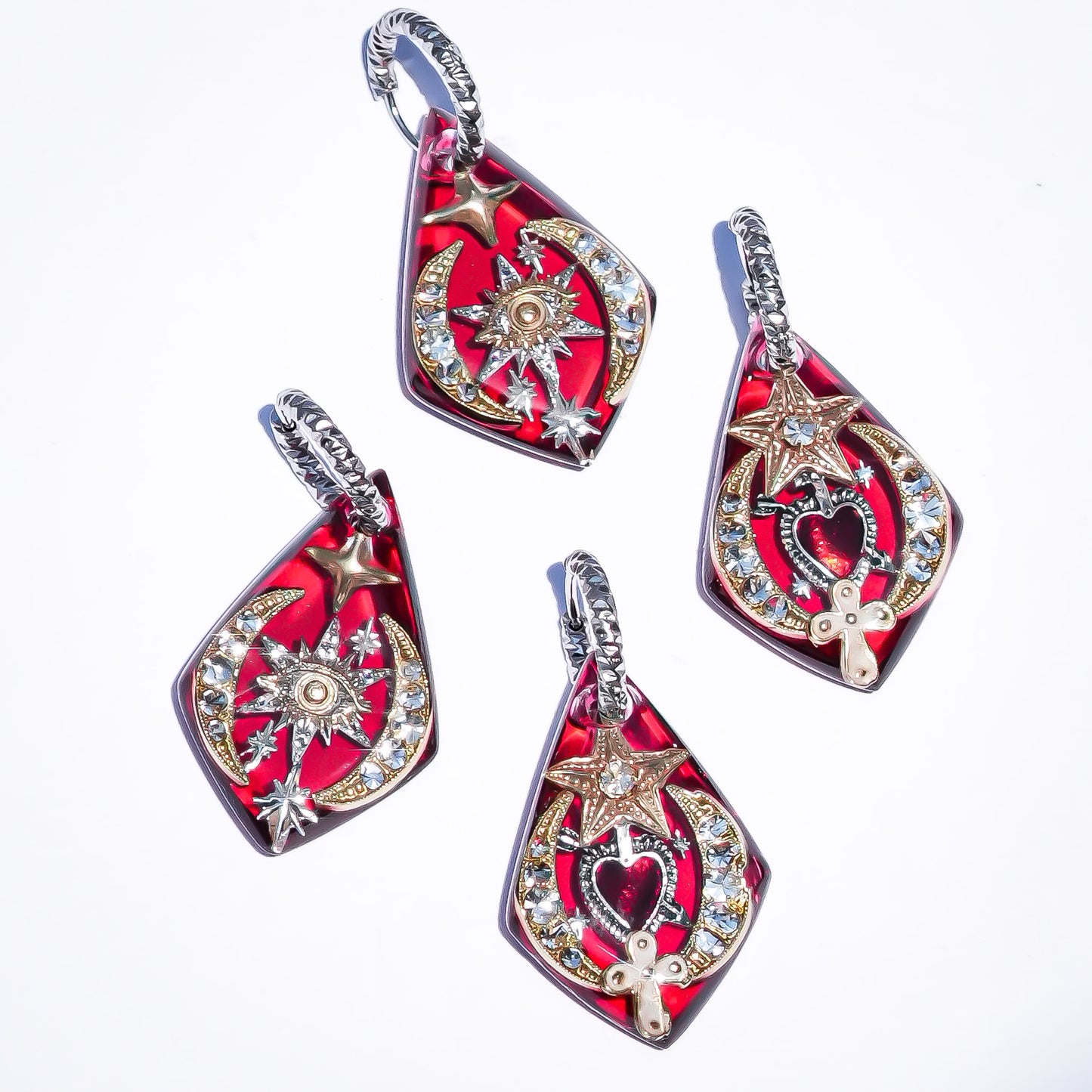 Mystic Eye Diamond Earrings - Red × Gold