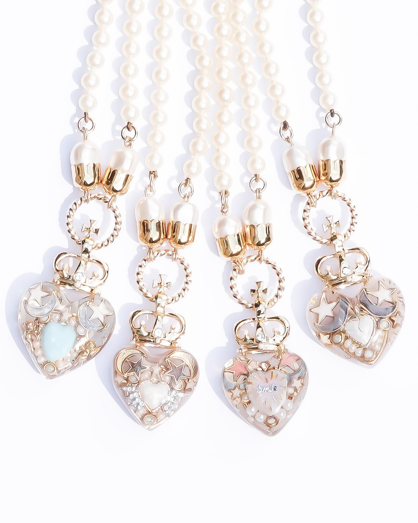 Crown Heart Majolica Pearl Necklace - Turquoise