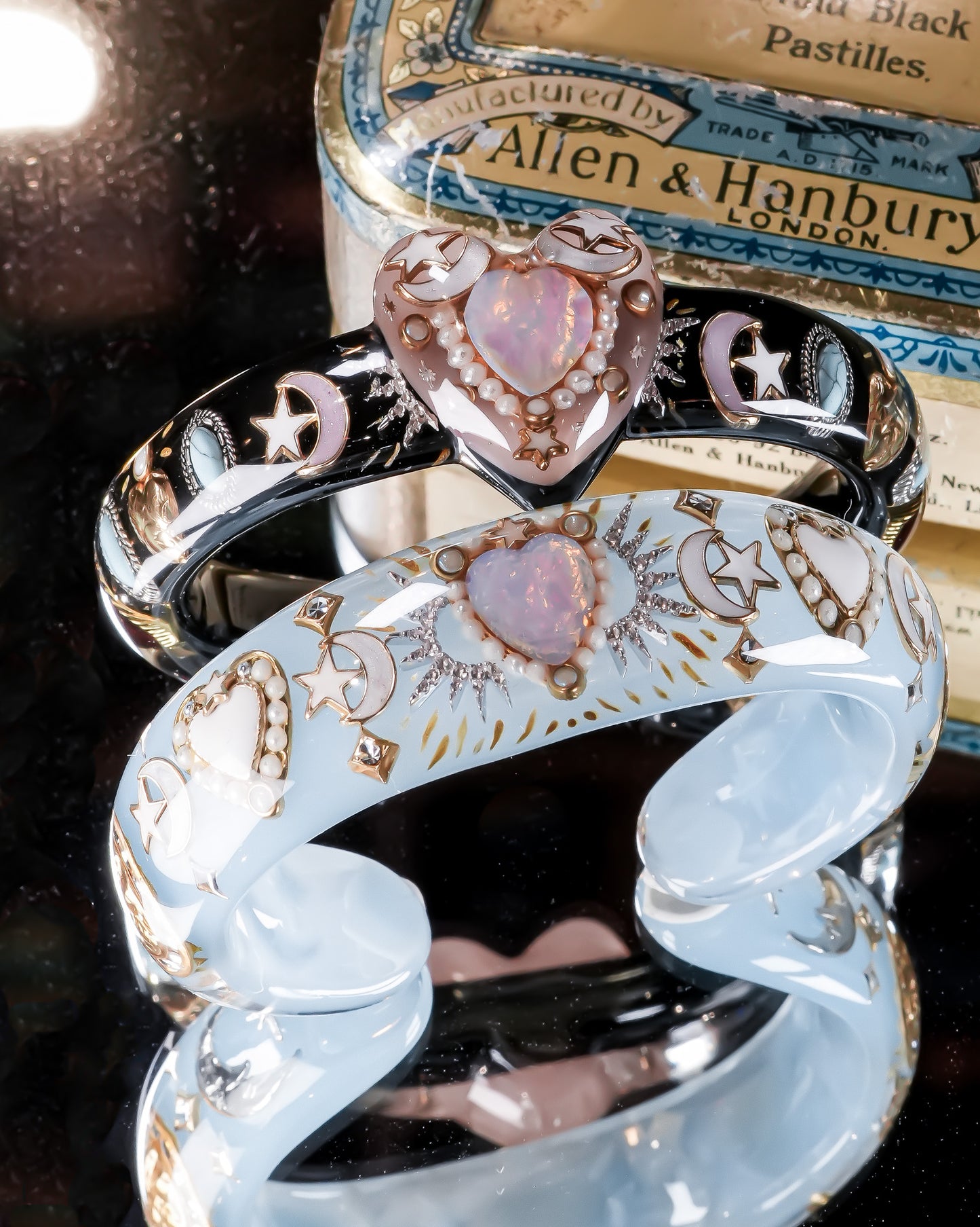 Moonlight Opal Heart Bangle – Milky Blue