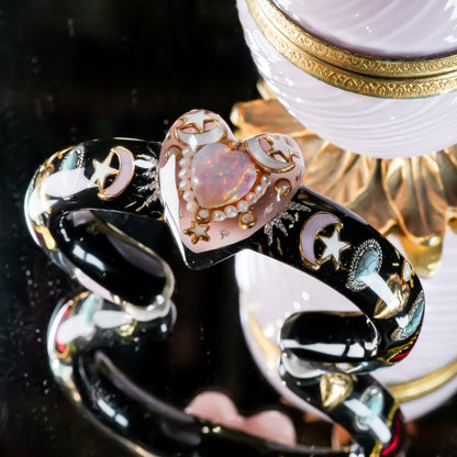 Celestial Heart Bangle – Smoky Pink & Black