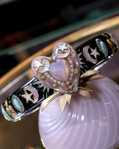 Celestial Heart Bangle – Smoky Pink & Black