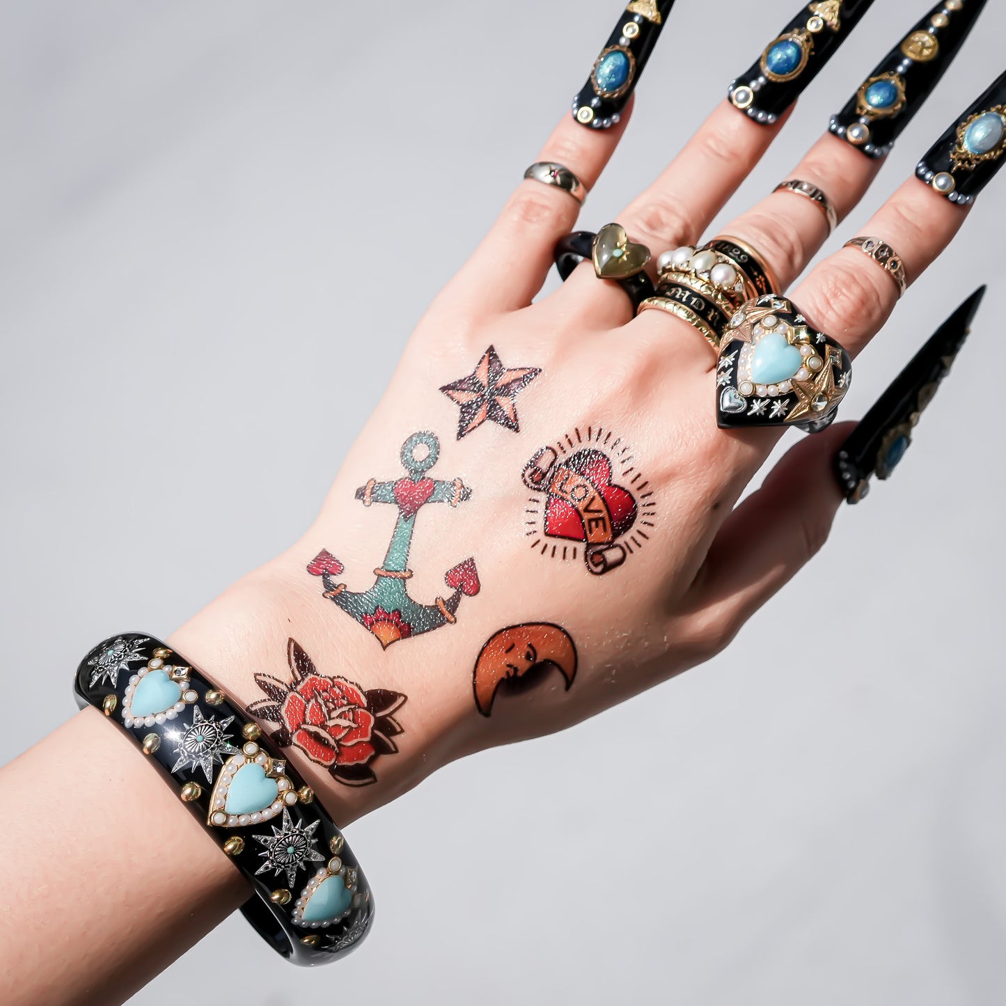 Triple Turquoise Heart Star Bracelet - Black × Turquoise