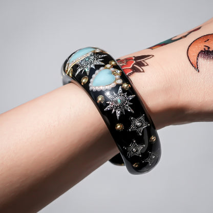 Triple Turquoise Heart Star Bracelet - Black × Turquoise