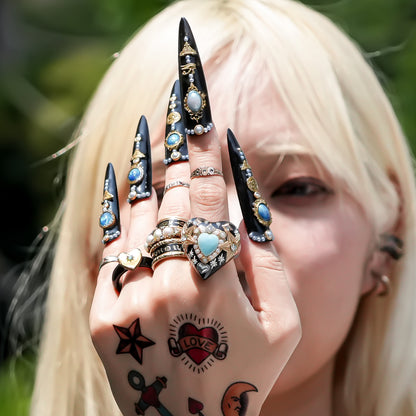 French Antique Turquoise Heart Ring - Black × Turquoise / #14
