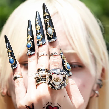 Mother of Pearl Heart Eye Ring - Black × White / #16