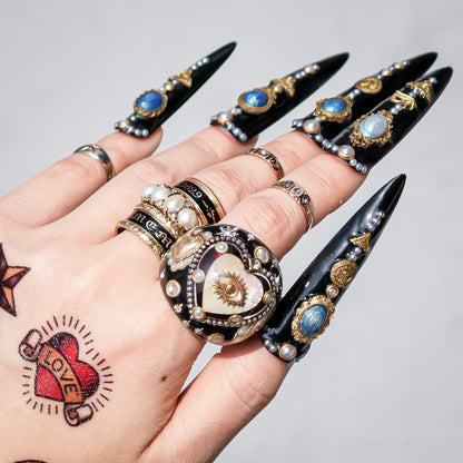 Sacred Heart & Cupid Night Ring - Black × Gold / #16