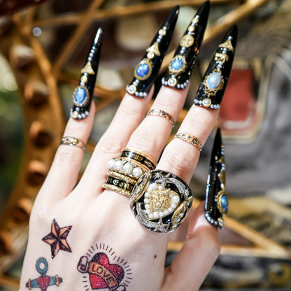 French Antique Heart Shooting Star Ring - Black × Gold / #12
