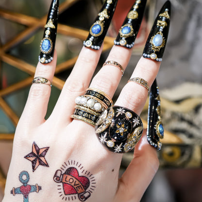 French Antique Night Sky Ring - Black × Gold / #10
