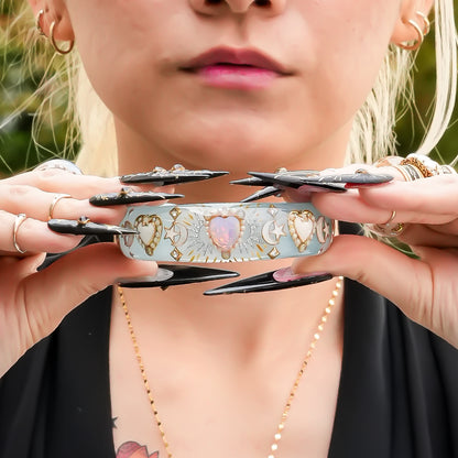 Moonlight Opal Heart Bangle – Milky Blue