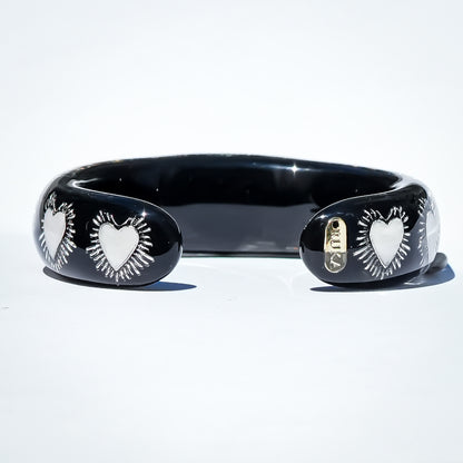 White Eye Heart & Turquoise Heart Bracelet - Black × Turquoise