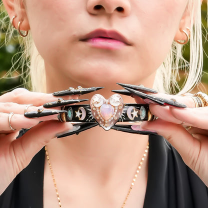 Celestial Heart Bangle – Smoky Pink & Black