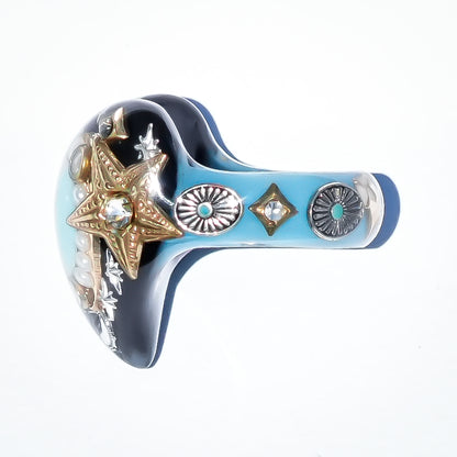French Antique Turquoise Heart Ring - Black × Turquoise / #14