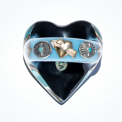French Antique Turquoise Heart Ring - Black × Turquoise / #14