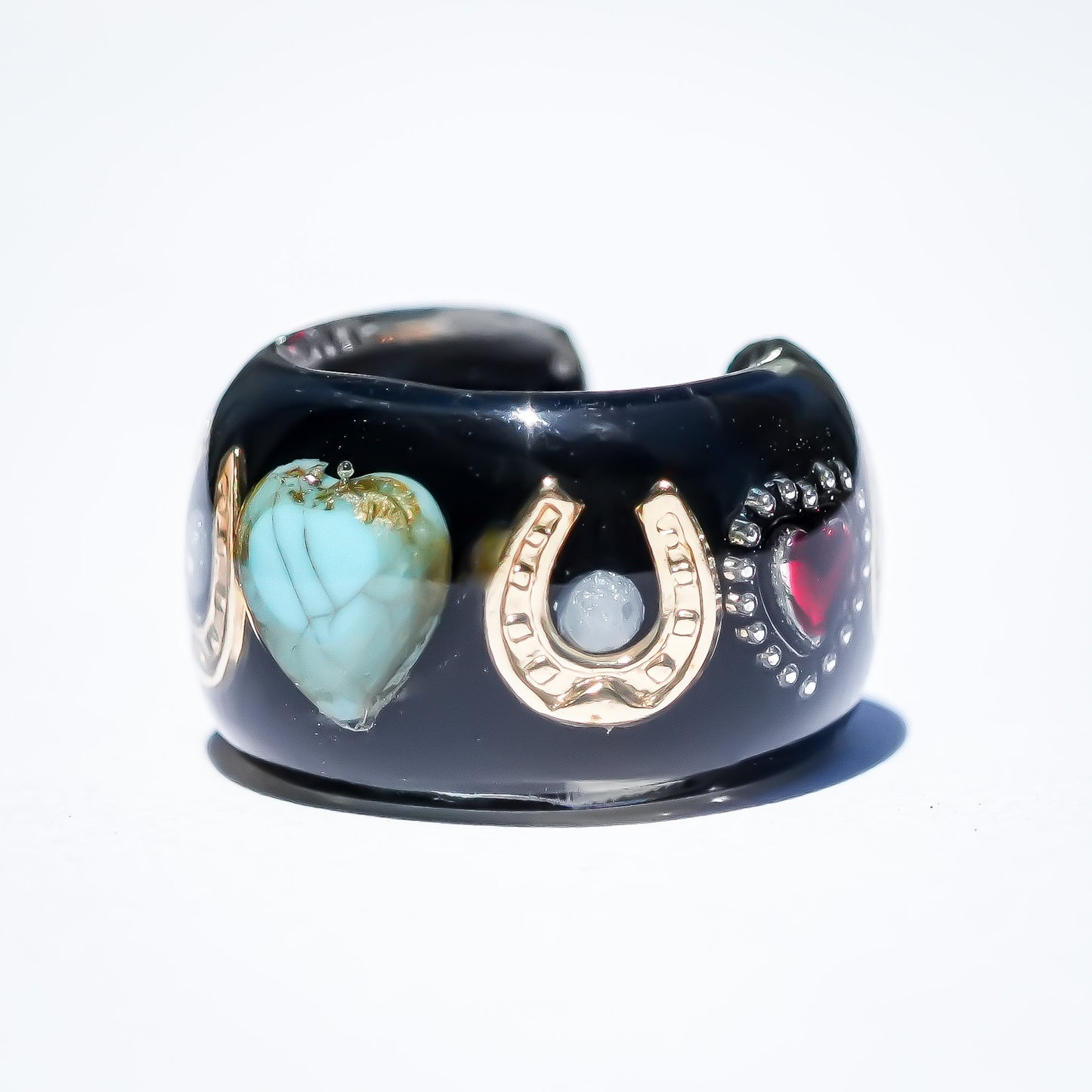 Lucky Heart Ear Cuff - Black × Turquoise × Red