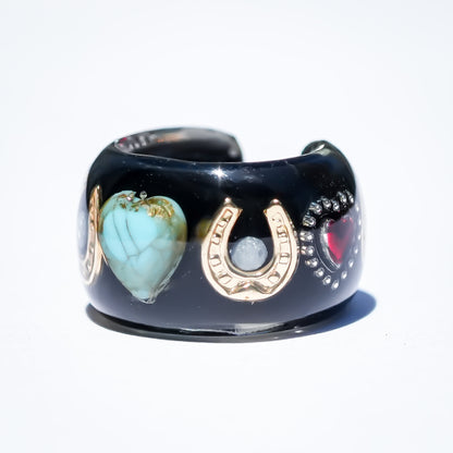 Lucky Heart Ear Cuff - Black × Turquoise × Red