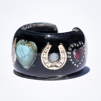 Lucky Heart Ear Cuff - Black × Turquoise × Red