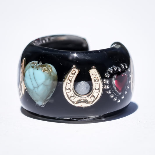 Lucky Heart Ear Cuff - Black × Turquoise × Red