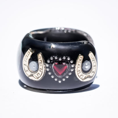 Lucky Heart Ear Cuff - Black × Turquoise × Red