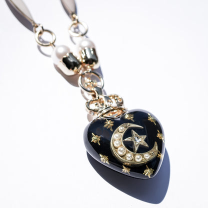 Black Heart Moon & Star Necklace - Black