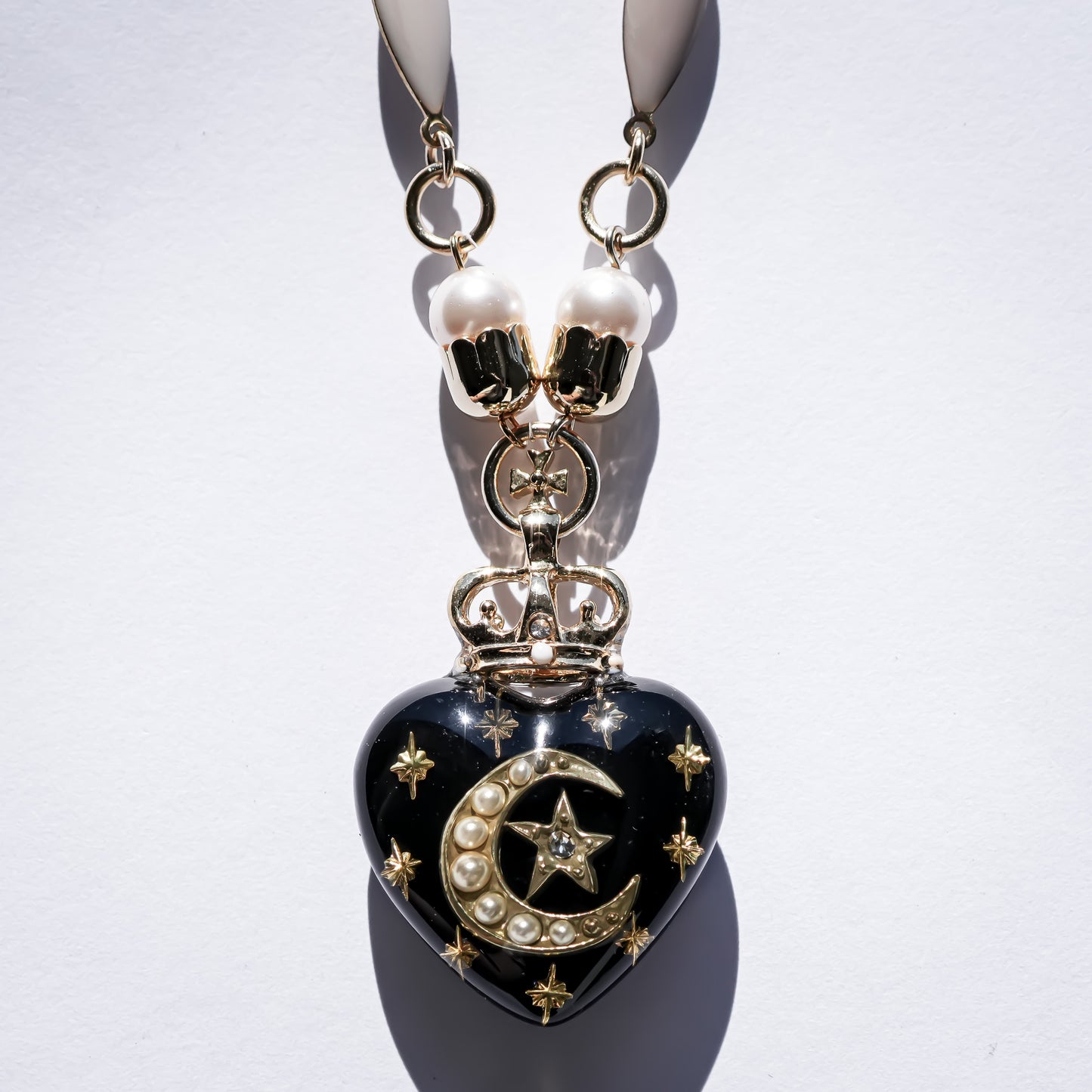 Black Heart Moon & Star Necklace - Black