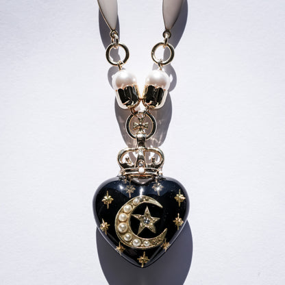 Black Heart Moon & Star Necklace - Black