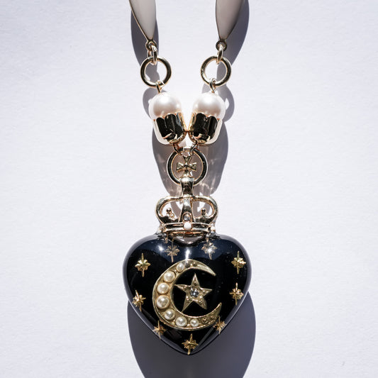 Black Heart Moon & Star Necklace - Black