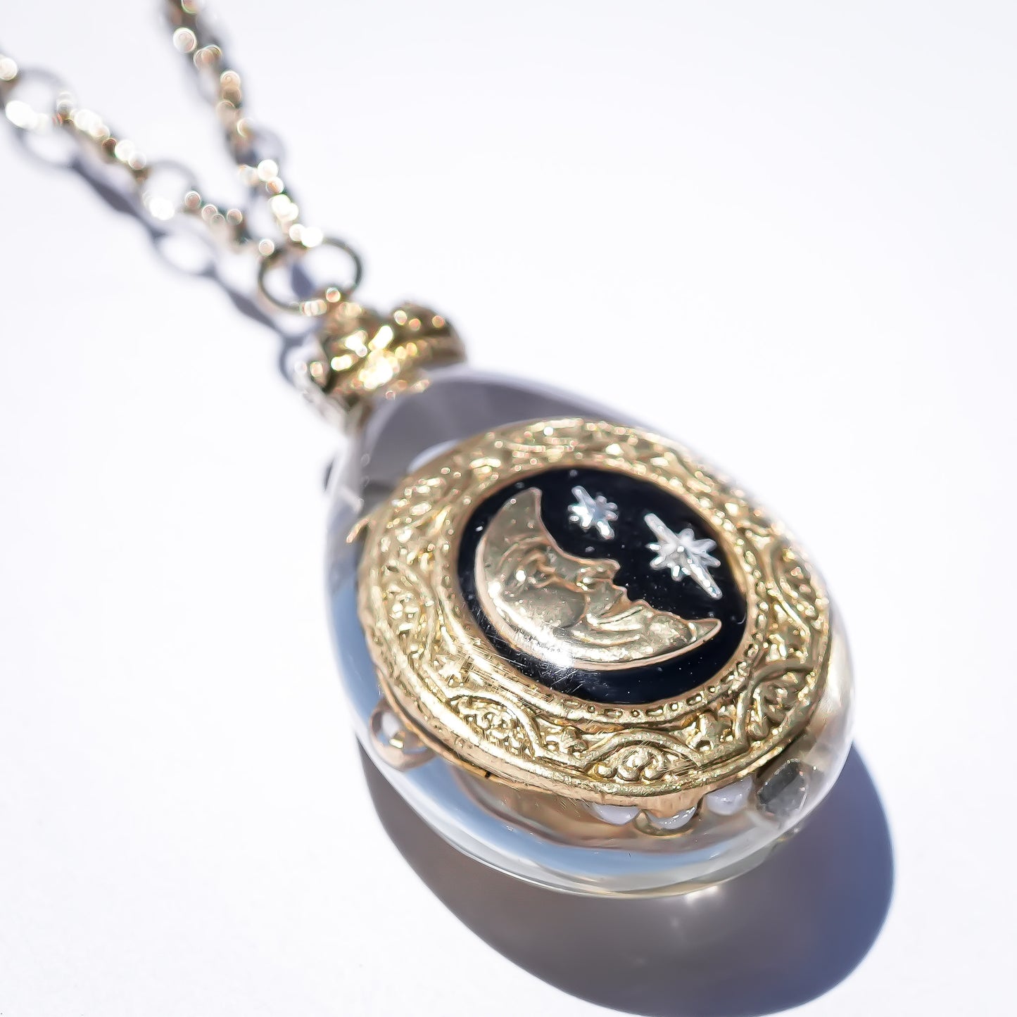 Sun & Moon Reversible Drop Necklace - Clear × Gold