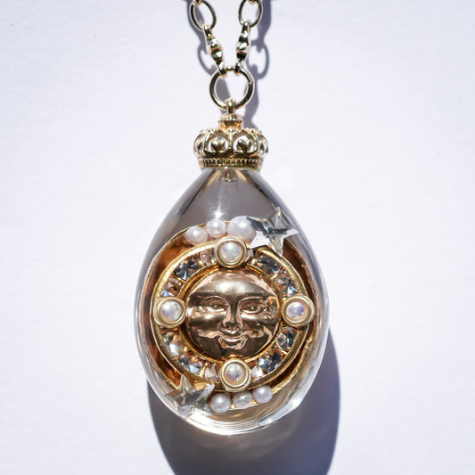 Sun & Moon Reversible Drop Necklace - Clear × Gold