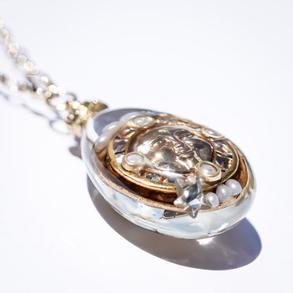Sun & Moon Reversible Drop Necklace - Clear × Gold