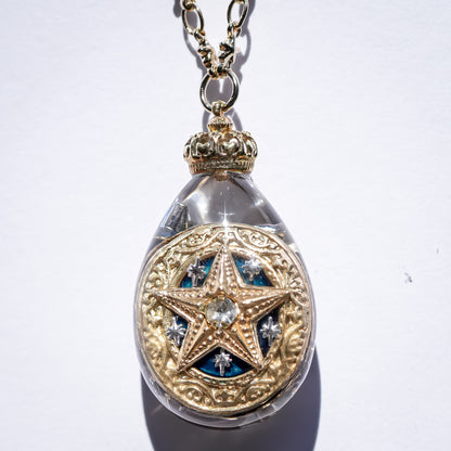 Sun & Star Reversible Drop Necklace - Clear × Gold