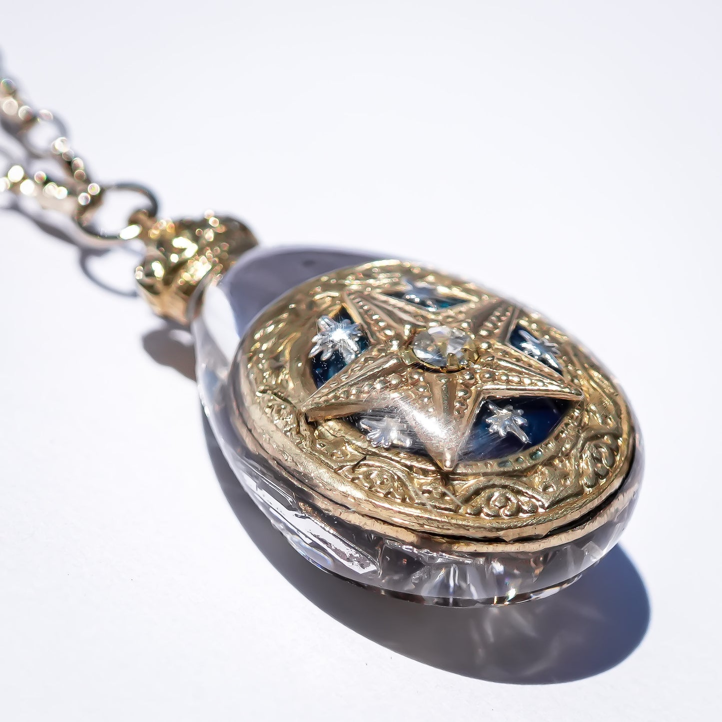 Sun & Star Reversible Drop Necklace - Clear × Gold