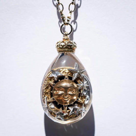 Sun & Star Reversible Drop Necklace - Clear × Gold
