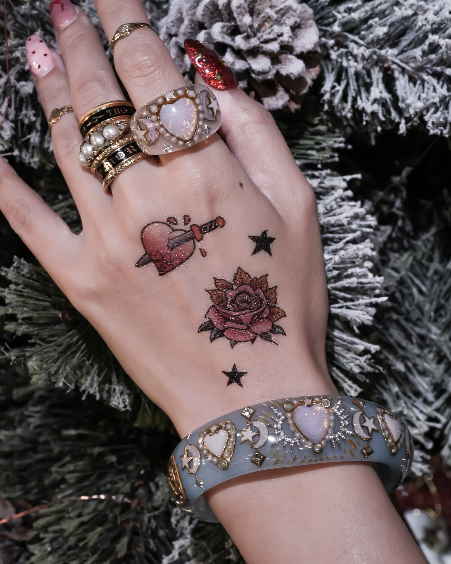 Moonlight Opal Heart Bangle – Milky Blue