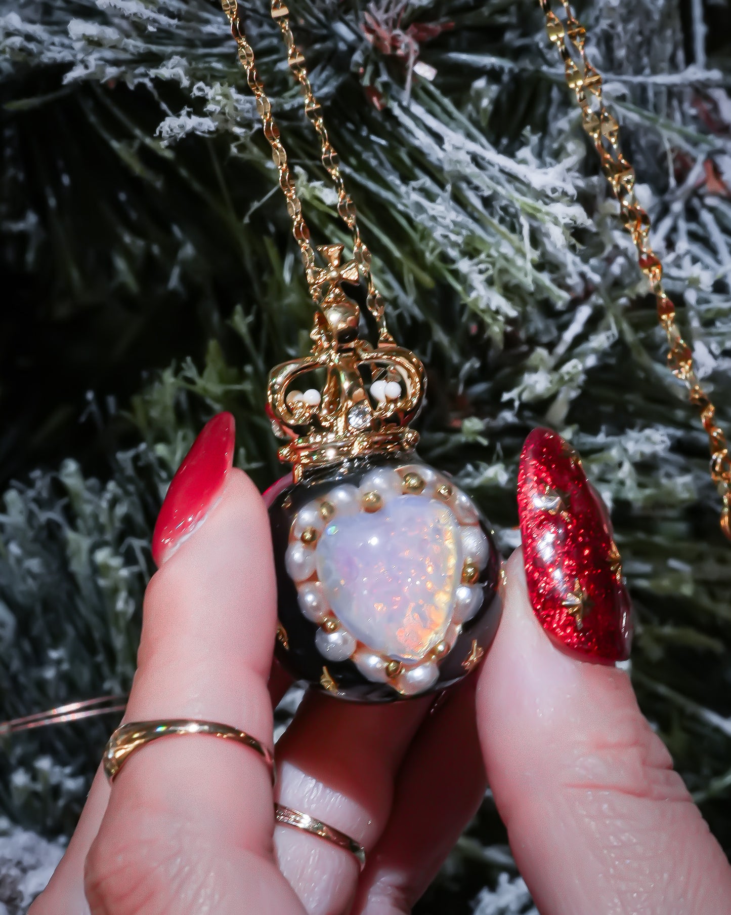 Magical Sphere Necklace – Opal Heart & Moon