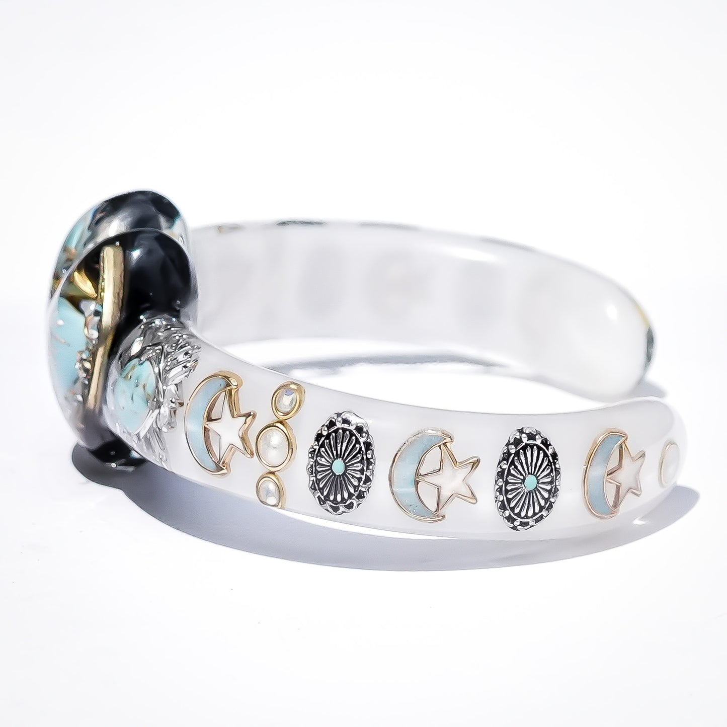 Turquoise Heart Moon & Star Heart Bracelet - Smoky White × Black