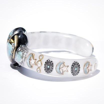 Turquoise Heart Moon & Star Heart Bracelet - Smoky White × Black