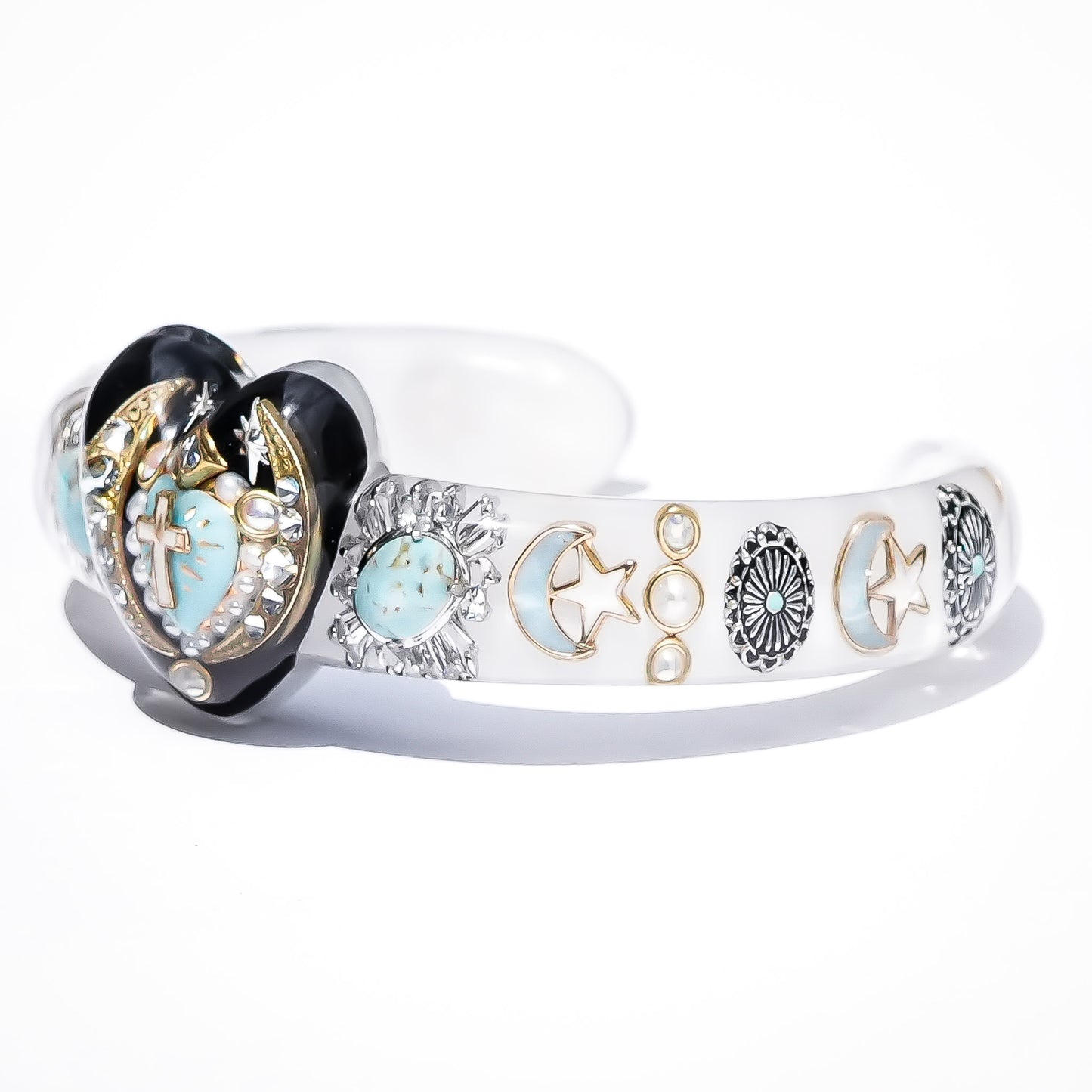 Turquoise Heart Moon & Star Heart Bracelet - Smoky White × Black