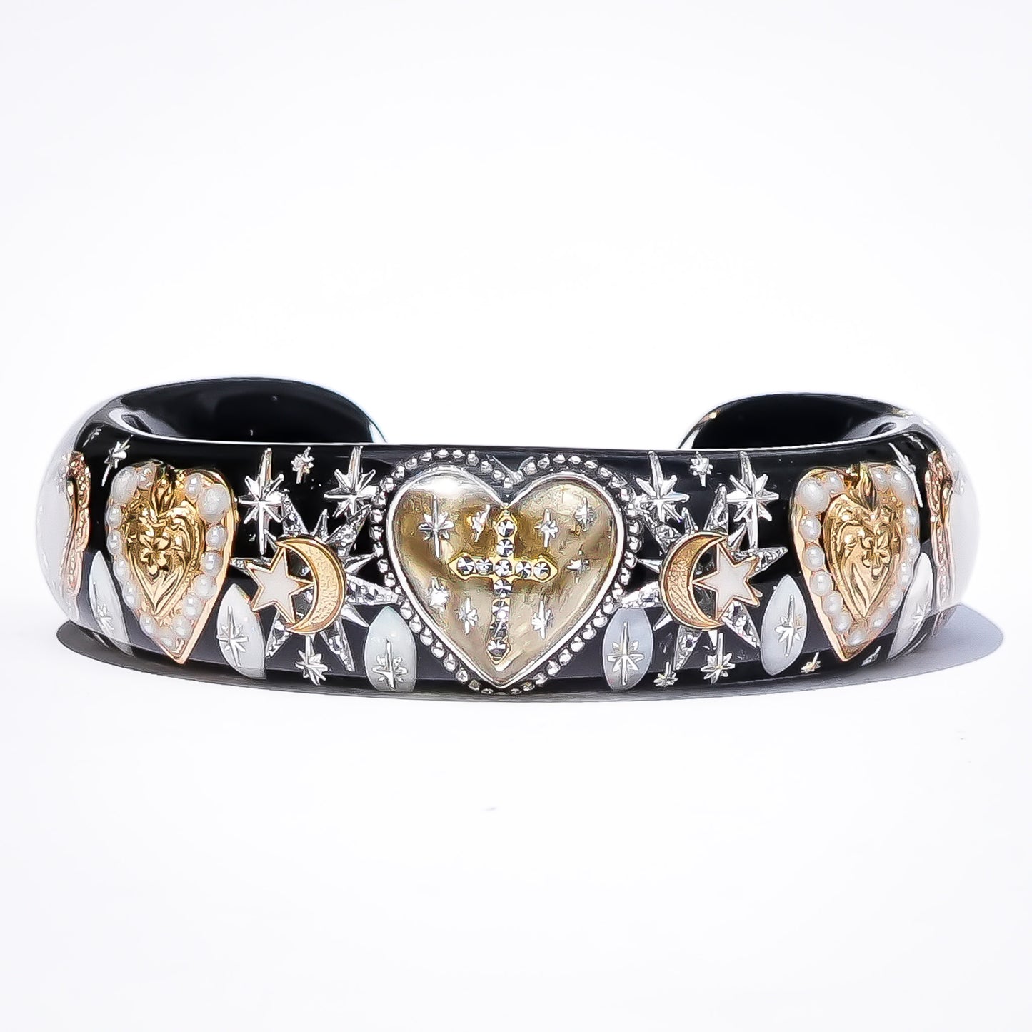 Sacred Heart Cross Bracelet - Black × Gold × White