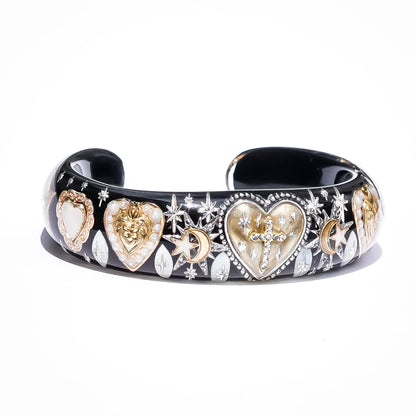 Sacred Heart Cross Bracelet - Black × Gold × White