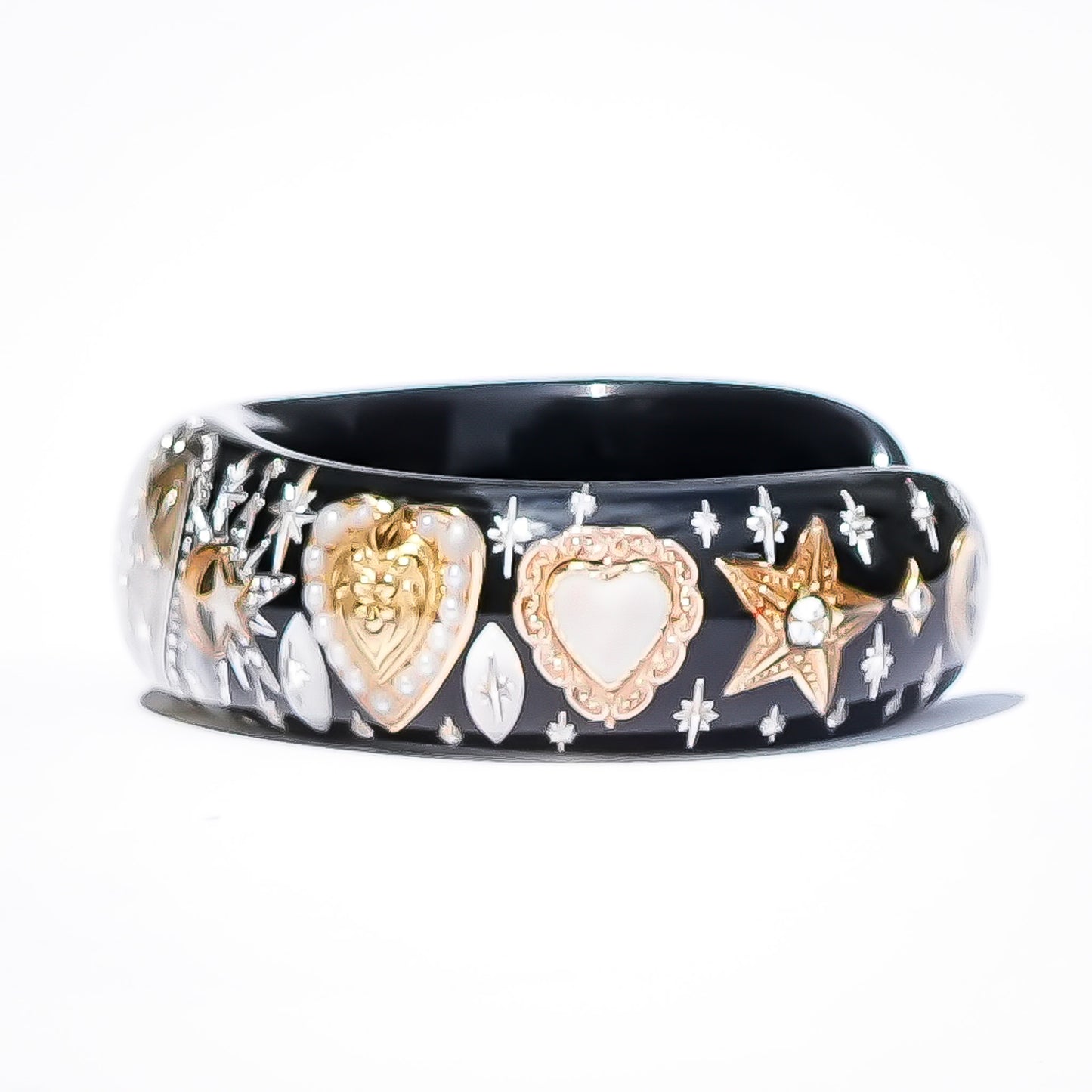 Sacred Heart Cross Bracelet - Black × Gold × White
